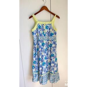Hannah Andersson Womens Sundress Cottagecore Blue yellow Floral Print Runs Small